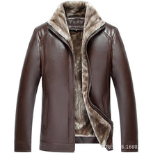 Load image into Gallery viewer, 2019 New Autumn Winter Men Leather Jacket Stand Collar Plus Velvet Thick Warm Leather Jacket Men Social Mens Jackets