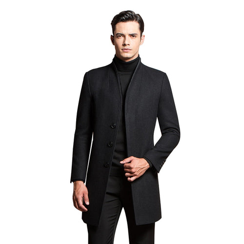 2019 new men's high quality casual fashion jacket winter men's long section slim coat wool coat coat windbreaker jacket