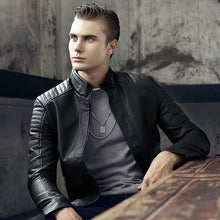 Load image into Gallery viewer, CustOmerD 2019 Autumn New Men&#39;s Casual Fashion Stand Collar Slim Leather Jacket Slim Solid Color Leather Jacket Men
