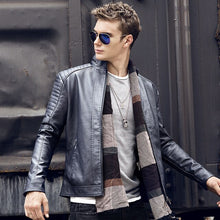 Load image into Gallery viewer, CustOmerD 2019 Autumn New Men&#39;s Casual Fashion Stand Collar Slim Leather Jacket Slim Solid Color Leather Jacket Men
