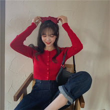 Load image into Gallery viewer, Korean Style O-neck Short Knitted Sweaters Women Thin Cardigan Fashion Short Sleeve Sun Protection Crop Top Ropa Mujer