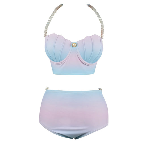 High Waist Bikini Mermaid Shell Bra Swimwear Women Halter Neck Swimsuit Brazilian Biquini Push Up Bathing Suit New Tankini